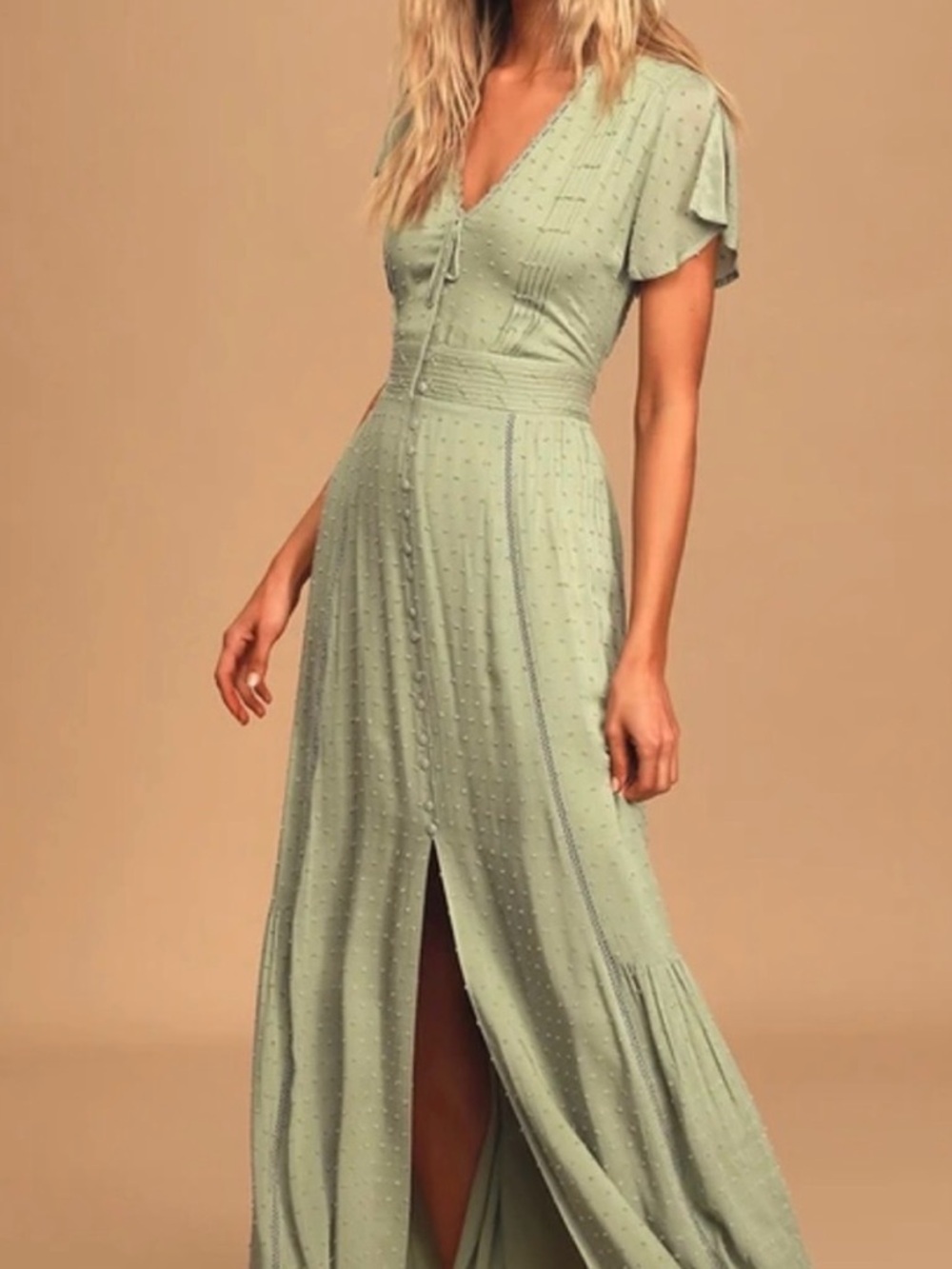 Lulu's Light Sage Green Maxi Dress with Flutter Sleeves